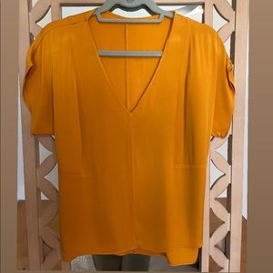Milly Dolan Short Sleeve Silk Top in Mustard
